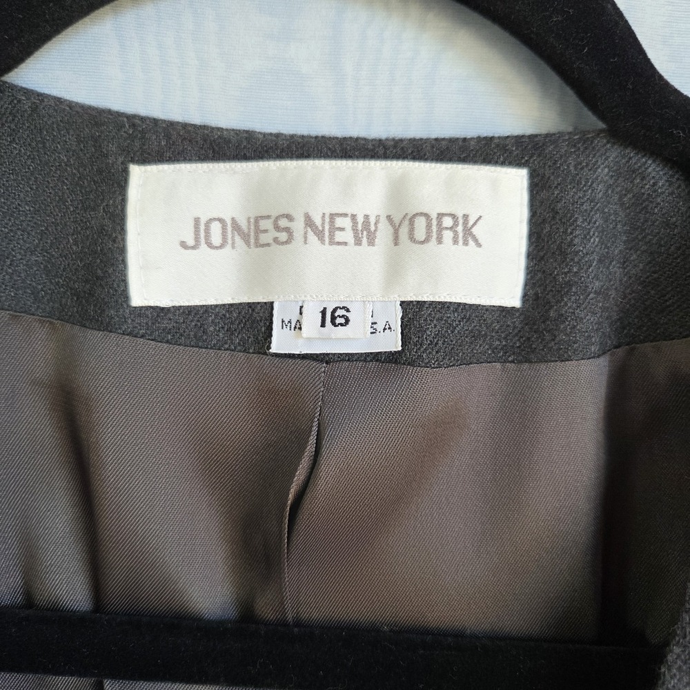 VTG 80s Jones NY 16 Double Breasted Wool Blend US Blazer Old Money Academia FLAW - Picture 3 of 8